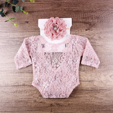 Load image into Gallery viewer, 2Pcs/Set Newborn Photoshoot Props Infant Lace Photography Outfit with Headband Studio Prop Lace Romper Infant Photography Props
