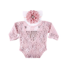 Load image into Gallery viewer, 2Pcs/Set Newborn Photoshoot Props Infant Lace Photography Outfit with Headband Studio Prop Lace Romper Infant Photography Props

