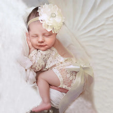 Load image into Gallery viewer, 2Pcs/Set Newborn Photoshoot Props Infant Lace Photography Outfit with Headband Studio Prop Lace Romper Infant Photography Props
