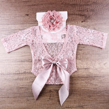 Load image into Gallery viewer, 2Pcs/Set Newborn Photoshoot Props Infant Lace Photography Outfit with Headband Studio Prop Lace Romper Infant Photography Props
