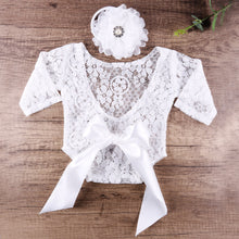 Load image into Gallery viewer, 2Pcs/Set Newborn Photoshoot Props Infant Lace Photography Outfit with Headband Studio Prop Lace Romper Infant Photography Props
