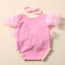 Load image into Gallery viewer, 2Pcs/Set Beige Newborn Photography Costume Lace Romper Bow Headband Set Baby Girl Photo Shooting Outfits
