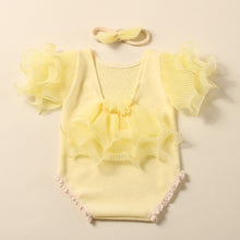 Load image into Gallery viewer, 2Pcs/Set Beige Newborn Photography Costume Lace Romper Bow Headband Set Baby Girl Photo Shooting Outfits
