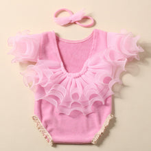 Load image into Gallery viewer, 2Pcs/Set Beige Newborn Photography Costume Lace Romper Bow Headband Set Baby Girl Photo Shooting Outfits
