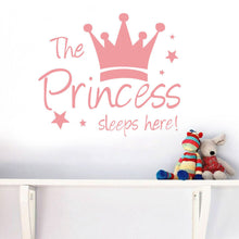Load image into Gallery viewer, Baby Wall Sticker Crown Mural Background Kids Living Room Removable Decal The Prince Sleep Here Princess Bedroom Decor
