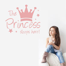 Load image into Gallery viewer, Baby Wall Sticker Crown Mural Background Kids Living Room Removable Decal The Prince Sleep Here Princess Bedroom Decor
