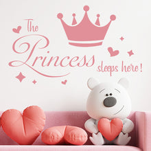 Load image into Gallery viewer, Baby Wall Sticker Crown Mural Background Kids Living Room Removable Decal The Prince Sleep Here Princess Bedroom Decor
