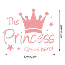 Load image into Gallery viewer, Baby Wall Sticker Crown Mural Background Kids Living Room Removable Decal The Prince Sleep Here Princess Bedroom Decor
