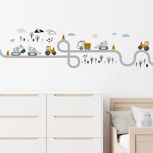 Load image into Gallery viewer, Cartoon Wall Stickers for Boys Room Decoration Traffic Track Cars Truck Tractor Bulldozer Wall Decals for Bedroom Nursery Room
