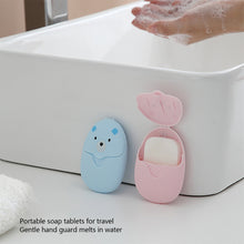 Load image into Gallery viewer, 50pcs/set Travel Paper Soaps Portable Disposable Cleaning Soap Paper Cartoon Travel Paper Cute Bear Paper Soap Tablets for Travel
