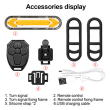 Load image into Gallery viewer, 1PC LED Remote Control Steering High-Lighted Bicycle Taillights USB Charging Night Riding Safety Warning Light Riding Equipment
