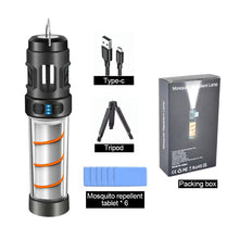 Load image into Gallery viewer, Multifunctional LED Camping Light With Mosquito Repellent Mat Triangle Stand Portable Outdoor Tent Canopy Atmosphere Light Flashlight Type-C Charging
