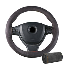 Load image into Gallery viewer, Suede Cowhide DIY Hand Sewn Car Steering Wheel Cover Steering-wheel Fashion Non-slip 38cm//15inch
