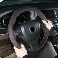 Load image into Gallery viewer, Suede Cowhide DIY Hand Sewn Car Steering Wheel Cover Steering-wheel Fashion Non-slip 38cm//15inch
