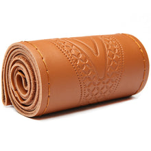 Load image into Gallery viewer, 38cm DIY Hand Sewn Car Steering Wheel Cover Genuine Leather Embossed Cowhide Steering Wheel Wrap Braid With Needle Thread
