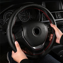 Load image into Gallery viewer, 38cm DIY Hand Sewn Car Steering Wheel Cover Genuine Leather Embossed Cowhide Steering Wheel Wrap Braid With Needle Thread
