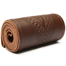 Load image into Gallery viewer, 38cm DIY Hand Sewn Car Steering Wheel Cover Genuine Leather Embossed Cowhide Steering Wheel Wrap Braid With Needle Thread
