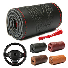 Load image into Gallery viewer, 38cm DIY Hand Sewn Car Steering Wheel Cover Genuine Leather Embossed Cowhide Steering Wheel Wrap Braid With Needle Thread
