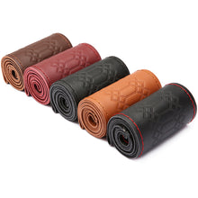 Load image into Gallery viewer, Car Steering Wheel Cover Genuine Leather DIY Hand Sewn Embossed Cowhide Steering Wheel Wrap Braid With Needle Thread 38cm
