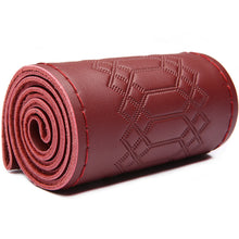 Load image into Gallery viewer, Car Steering Wheel Cover Genuine Leather DIY Hand Sewn Embossed Cowhide Steering Wheel Wrap Braid With Needle Thread 38cm
