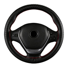 Load image into Gallery viewer, Car Steering Wheel Cover Genuine Leather DIY Hand Sewn Embossed Cowhide Steering Wheel Wrap Braid With Needle Thread 38cm
