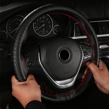 Load image into Gallery viewer, Car Steering Wheel Cover Genuine Leather DIY Hand Sewn Embossed Cowhide Steering Wheel Wrap Braid With Needle Thread 38cm
