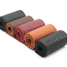 Load image into Gallery viewer, DIY Car Steering Wheel Cover Genuine Leather Embossed Cowhide Steering Wheel Wrap Braid With Needle Thread 38cm
