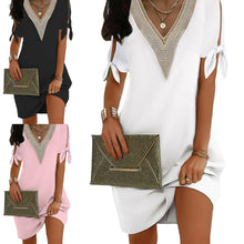 Load image into Gallery viewer, Women's Summer Solid Color Cuff Slit Bow Lace Dress

