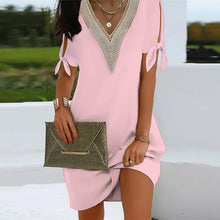 Load image into Gallery viewer, Women's Summer Solid Color Cuff Slit Bow Lace Dress
