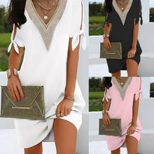 Load image into Gallery viewer, Women's Summer Solid Color Cuff Slit Bow Lace Dress
