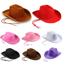 Load image into Gallery viewer, Western Cowboy Hat for Men Women Kids Outdoor Wide Brim Faux Leather Summer Wide Brim Beach Travel Cap Black White Pink
