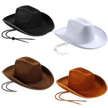 Load image into Gallery viewer, Western Cowboy Hat for Men Women Kids Outdoor Wide Brim Faux Leather Summer Wide Brim Beach Travel Cap Black White Pink
