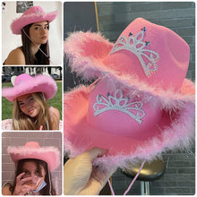 Load image into Gallery viewer, Feather Western Cowboy Hat Scarf Set Glasses British Retro Jazz Hat Theme Party Halloween Carnival Hat Costume Headwear
