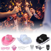 Load image into Gallery viewer, Feather Western Cowboy Hat Scarf Set Glasses British Retro Jazz Hat Theme Party Halloween Carnival Hat Costume Headwear
