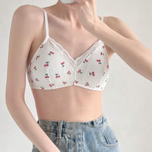 Load image into Gallery viewer, Seamless Girl's Bra Simple Lace Cherry Print Brassier Top Cute Gathered Thin Underwear Breathable Brassier Students Wireless Bralette Beautiful Back Comfortable Lovely Lingerie
