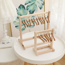 Load image into Gallery viewer, 10Pcs Wooden Hangers Miniature Hangers Plastic Dolls Rack Toys for Kids Small Clothes Outfit Child Baby Doll Pretend Play Girls Toys

