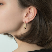 Load image into Gallery viewer, Geometric Square Earrings Gold Color Hoop Earrings For Women Rectangular Lock Buckle Pierced Ear Fashionable Jewelry Accessories Delicate Wear Ear For Party
