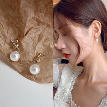 Load image into Gallery viewer, Diamond Bow Earrings Fashion Imitation Pearl Stud Earring For Women Temperament Earring Exquisite Korean Style Jewelry Accessories Bride Girl Party Engagement Gifts
