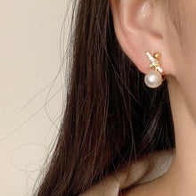 Load image into Gallery viewer, Diamond Bow Earrings Fashion Imitation Pearl Stud Earring For Women Temperament Earring Exquisite Korean Style Jewelry Accessories Bride Girl Party Engagement Gifts
