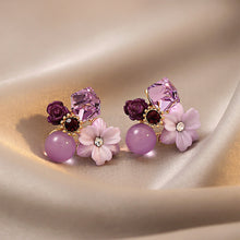 Load image into Gallery viewer, Purple Crystal Flower Earrings For Women Elegant Luxury Stud Earrings Fashion Jewelry Accessories Temperament Wedding Party Anniversary Gift

