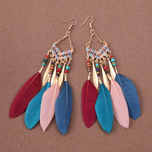 Load image into Gallery viewer, Bohemian Ethnic Style Feather Dangle Earrings For Women Colorful Tassel Beads Drop Earrings Temperament Girl Female Party Daily Jewelry
