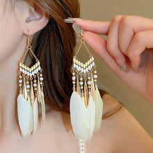 Load image into Gallery viewer, Bohemian Ethnic Style Feather Dangle Earrings For Women Colorful Tassel Beads Drop Earrings Temperament Girl Female Party Daily Jewelry
