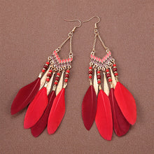 Load image into Gallery viewer, Bohemian Ethnic Style Feather Dangle Earrings For Women Colorful Tassel Beads Drop Earrings Temperament Girl Female Party Daily Jewelry
