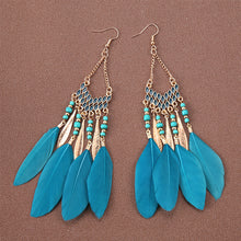 Load image into Gallery viewer, Bohemian Ethnic Style Feather Dangle Earrings For Women Colorful Tassel Beads Drop Earrings Temperament Girl Female Party Daily Jewelry
