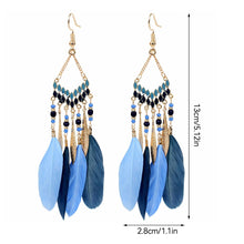 Load image into Gallery viewer, Bohemian Ethnic Style Feather Dangle Earrings For Women Colorful Tassel Beads Drop Earrings Temperament Girl Female Party Daily Jewelry
