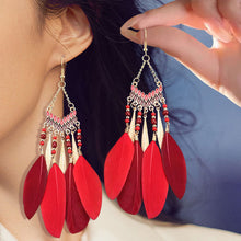 Load image into Gallery viewer, Bohemian Ethnic Style Feather Dangle Earrings For Women Colorful Tassel Beads Drop Earrings Temperament Girl Female Party Daily Jewelry
