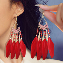 Load image into Gallery viewer, Bohemian Ethnic Style Feather Dangle Earrings For Women Colorful Tassel Beads Drop Earrings Temperament Girl Female Party Daily Jewelry
