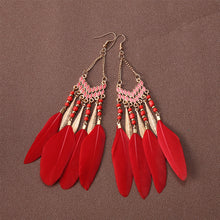 Load image into Gallery viewer, Bohemian Ethnic Style Feather Dangle Earrings For Women Colorful Tassel Beads Drop Earrings Temperament Girl Female Party Daily Jewelry
