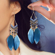 Load image into Gallery viewer, Bohemian Ethnic Style Feather Dangle Earrings For Women Colorful Tassel Beads Drop Earrings Temperament Girl Female Party Daily Jewelry
