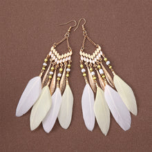 Load image into Gallery viewer, Bohemian Ethnic Style Feather Dangle Earrings For Women Colorful Tassel Beads Drop Earrings Temperament Girl Female Party Daily Jewelry
